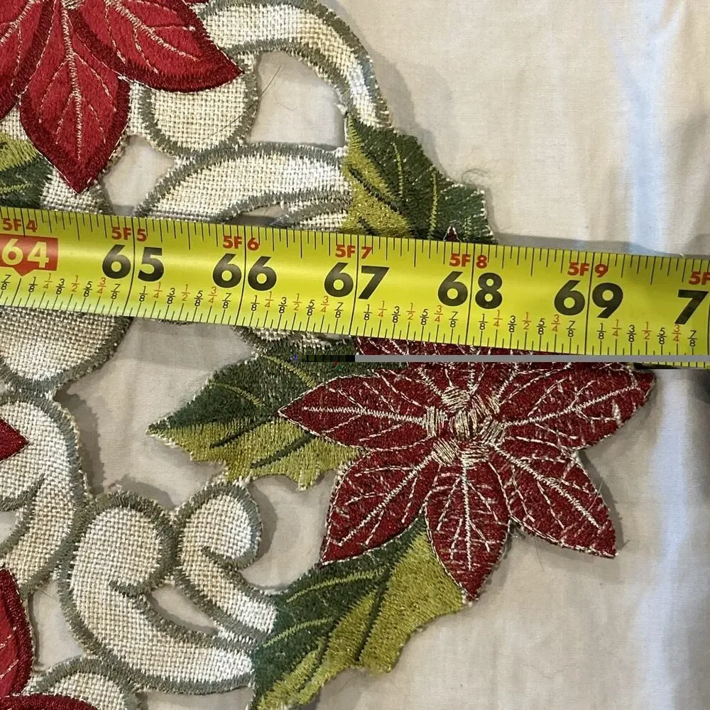Christmas Table Runner 69 x 15 Inch Embroidered Poinsettia Cutwork Holiday Linen